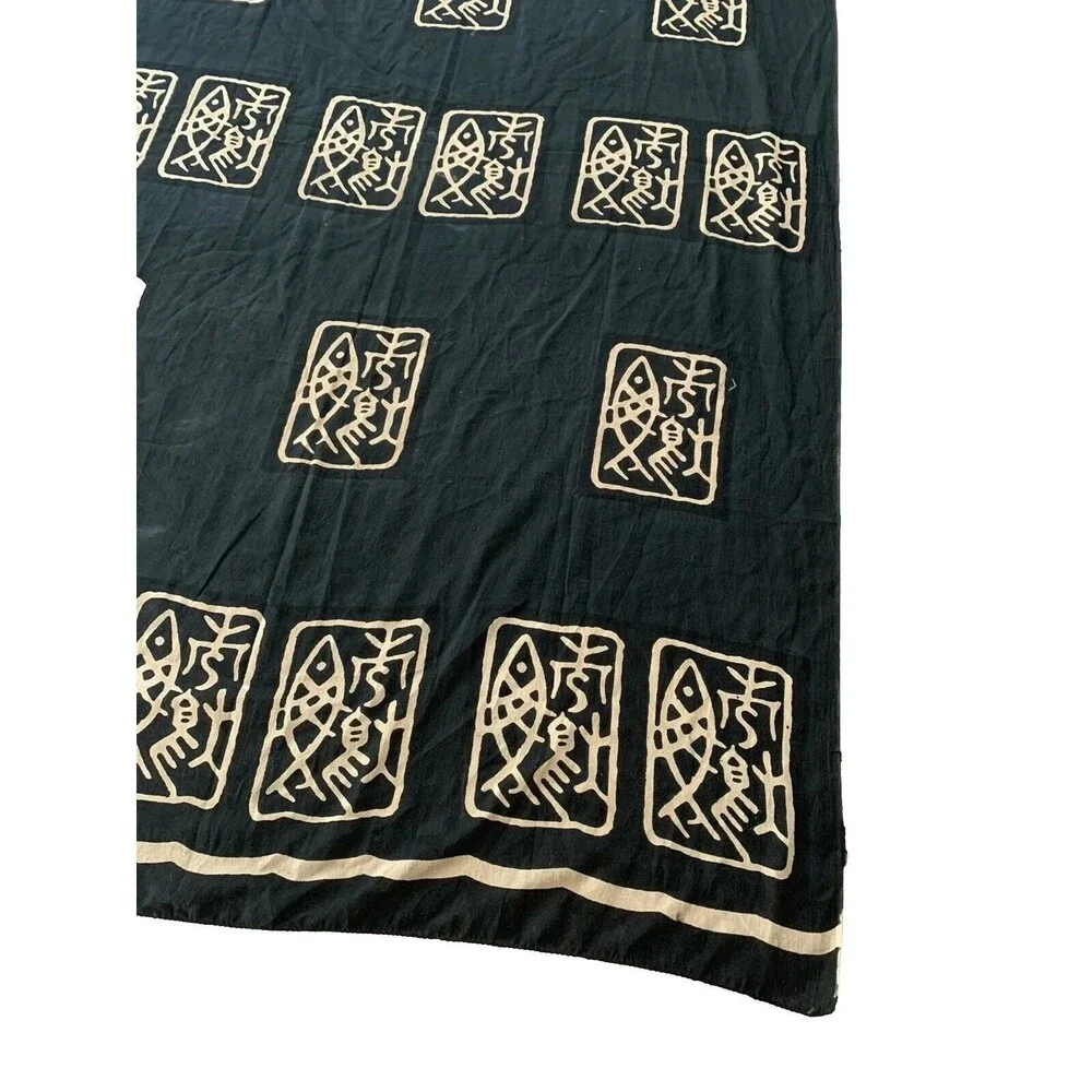 Sarong Hippy Fish Ocean Print Travel Black Tan Symbols Wrap Hippie Boho